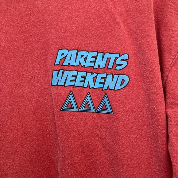 RED TRI DELTA THETA SORORITY T SHIRT WITH BABY BLUE LETTERS. PARENTS WEEKEND! - Picture 2 of 5